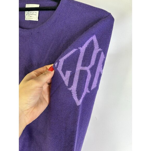 Queen of Cashmere Monogram Soft Cashmere Crewneck Sweater Purple Womens Small - Picture 3 of 8